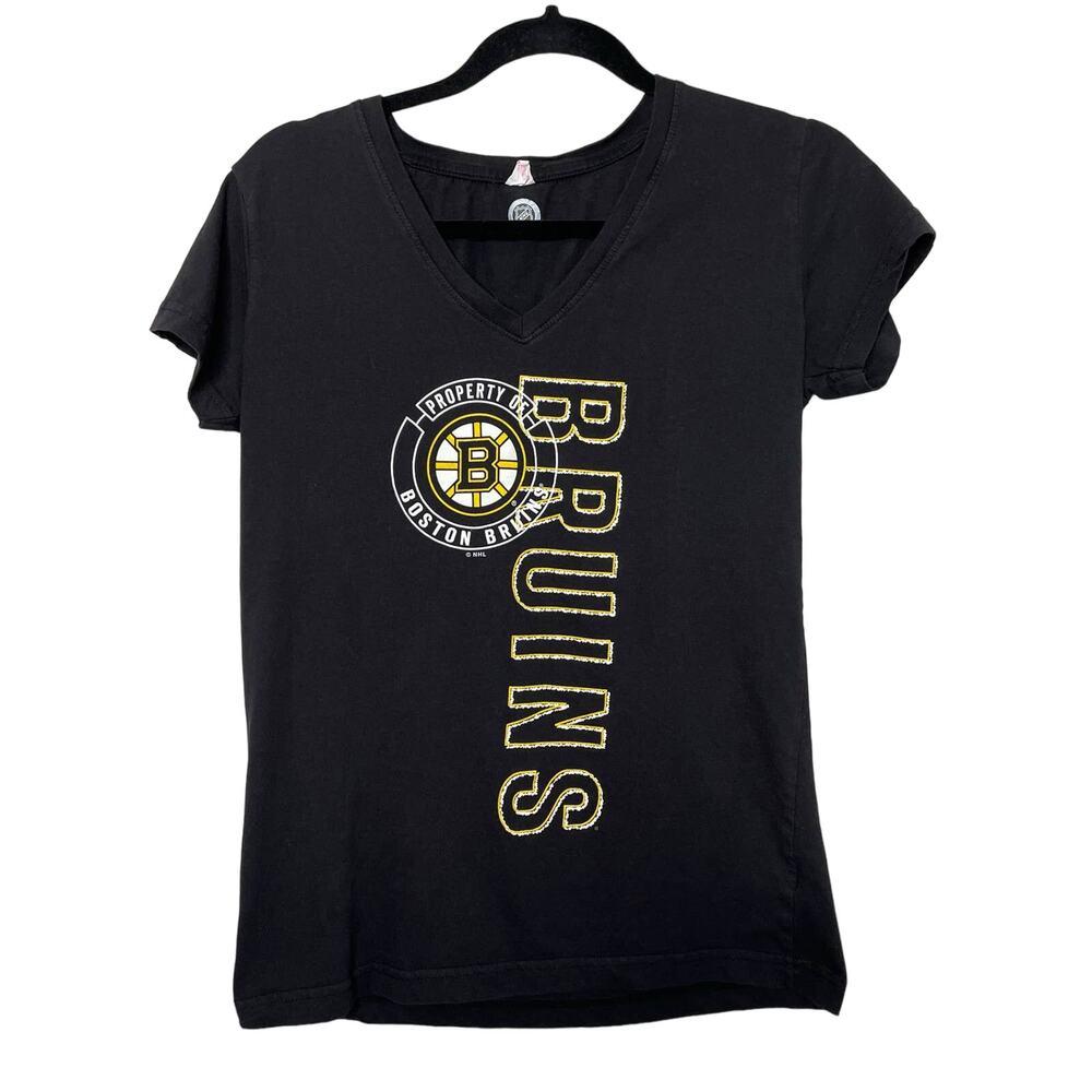 Women's NHL Boston Bruins Graphic T Shirt V Neck Short Sleeve Cotton Black XL